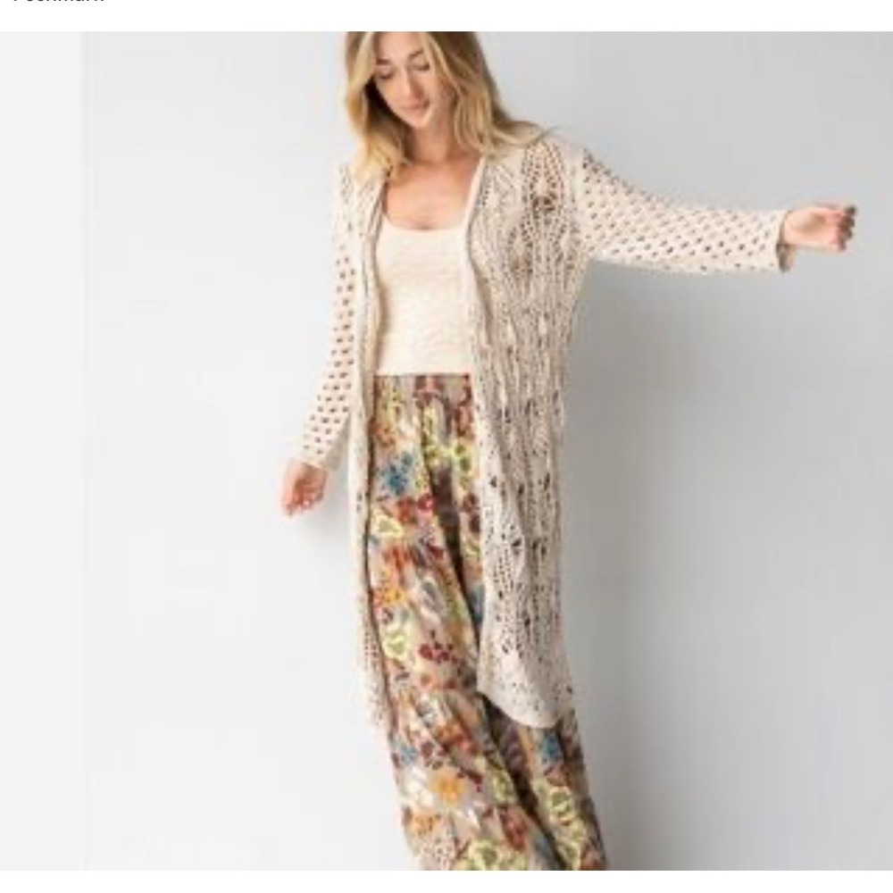 NATURAL LIFE Cream Open-Knit Long Cardigan